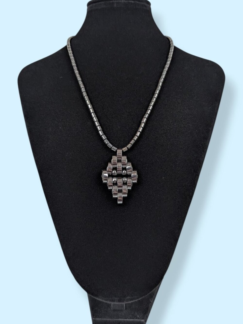 Vintage Hematite Beaded Pendant Necklace